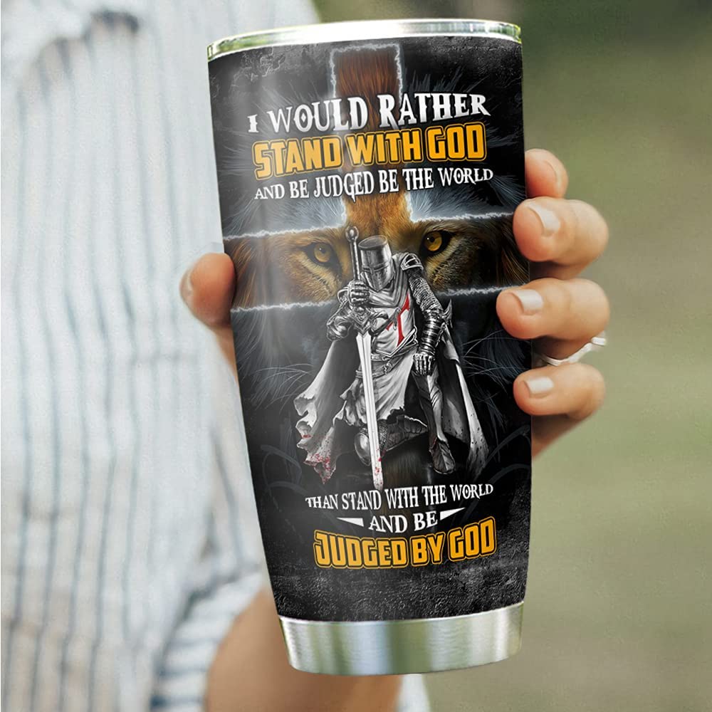 20Oz Faith Knight Be Judged By God, Faith Knight Inspiration Tumbler Cup With Lid, Double Wall Vacuum Thermos Insulated Travel Coffee Mug