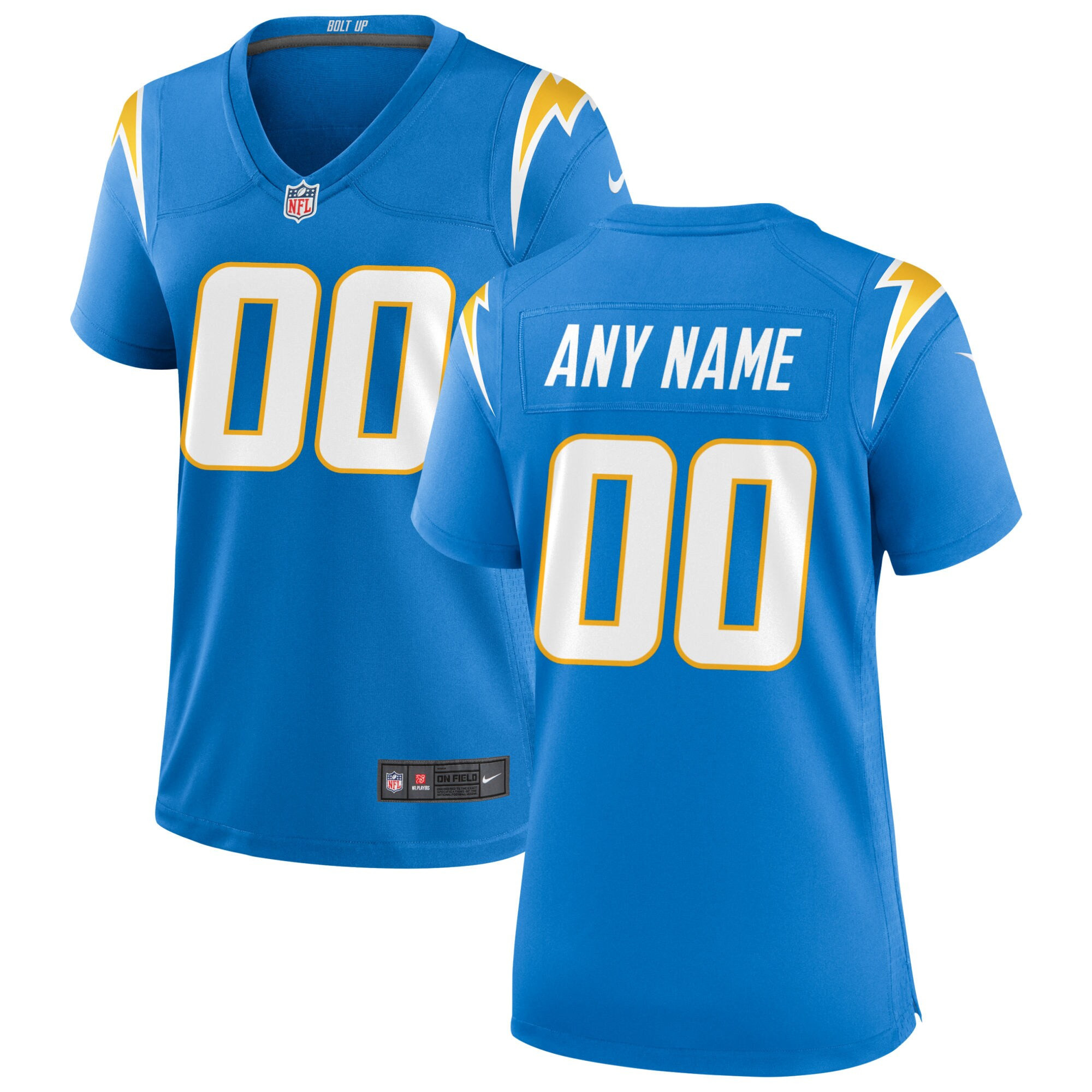 Women’S Los Angeles Chargers Powder Blue Custom Game Jersey – All Stitched