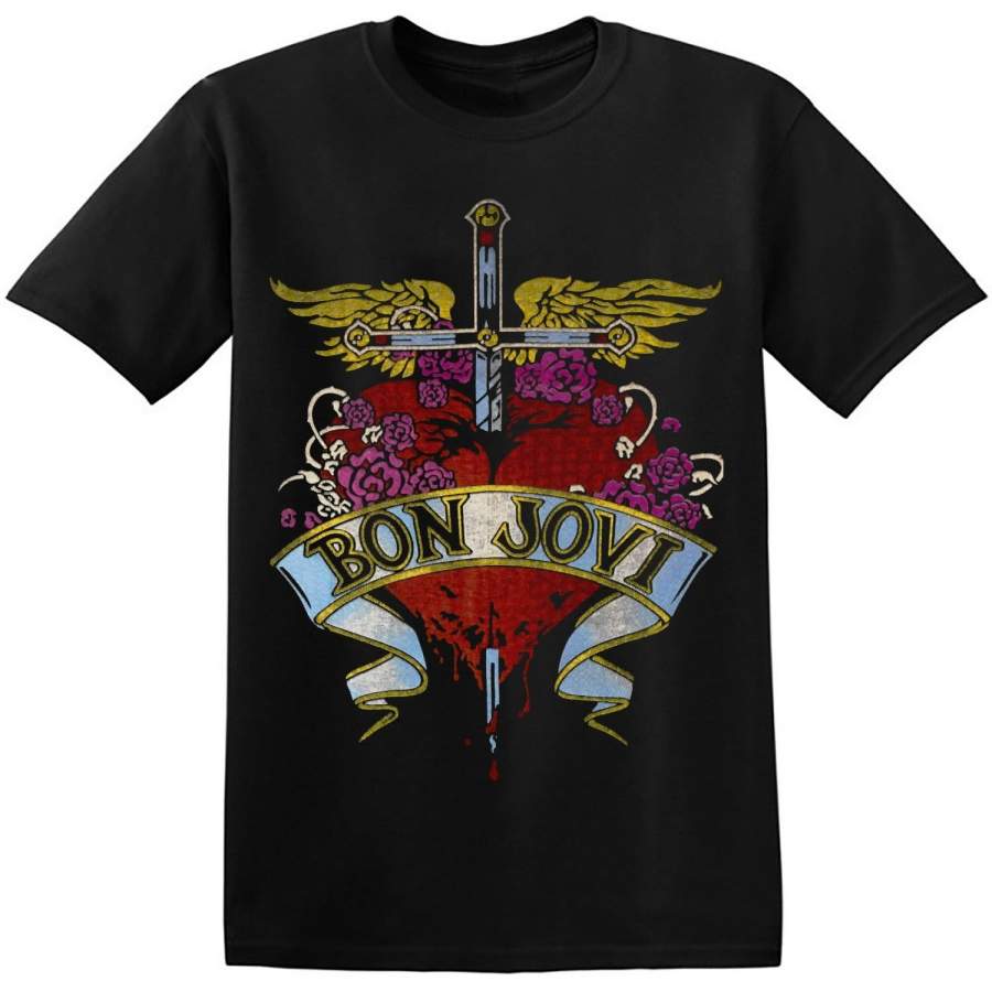 Men Summer T-shirt Bon Jovi T Shirt Vintage Heavy Rock Band Graphic Print Men’s Casual Shirt