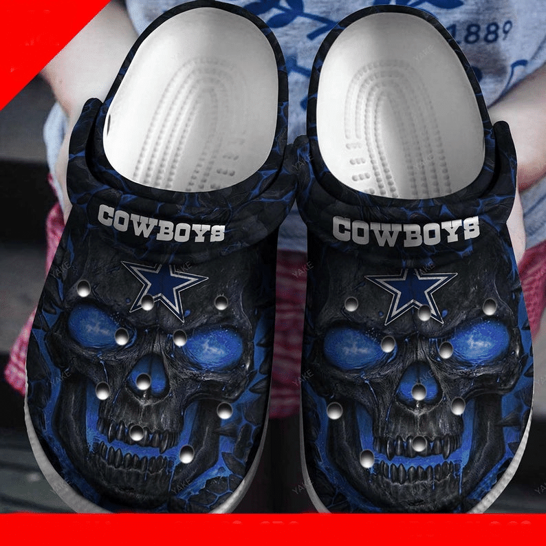 Dallas Cowboys Skull & Star Pattern Crocs Classic Clogs Shoes In Blue & Black