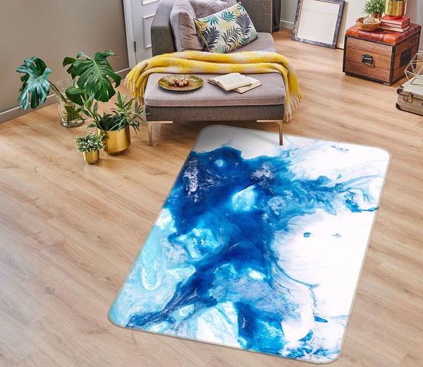 3D Blue Texture On White Area Rug Home Decor