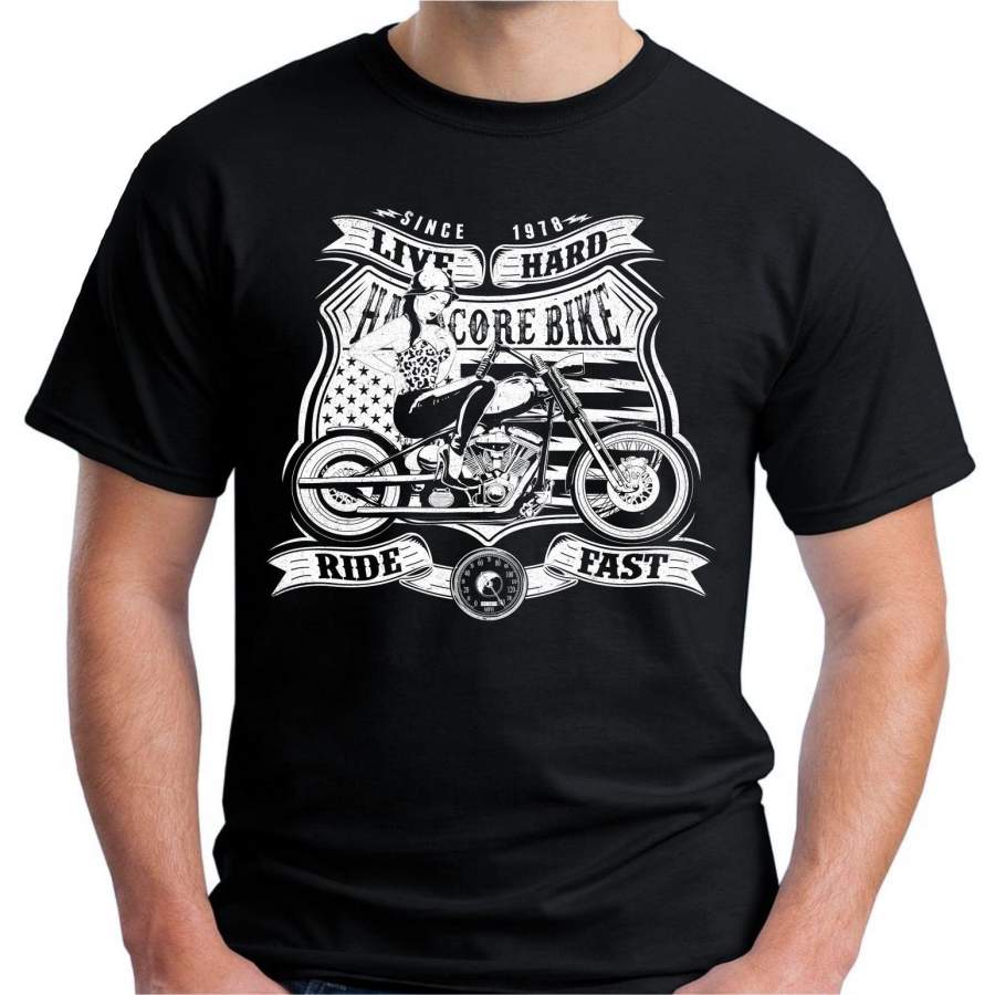 Hardcore Biker T-Shirt Motorcycles Pin Up Girl Vintage Shirt