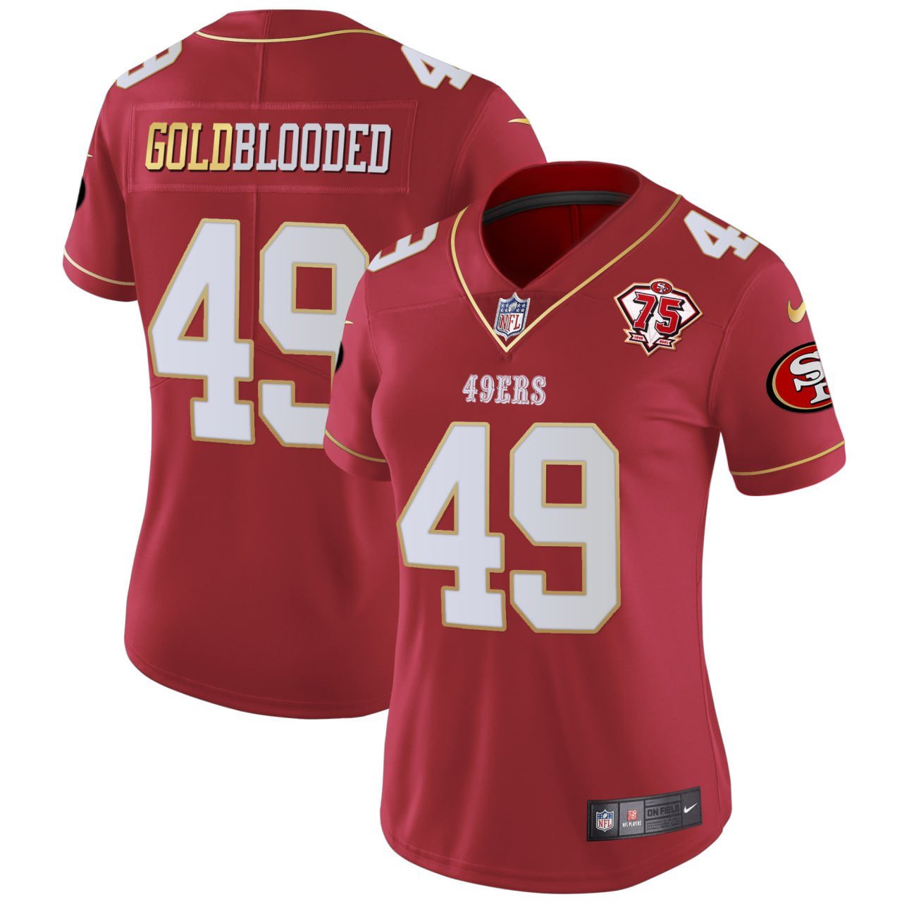 Women’S Gold Blooded San Francisco 49Ers Red White Gold Jersey – All Stitched