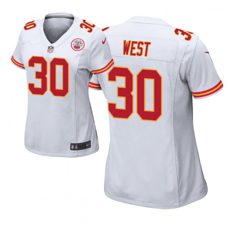 Kansas City Chiefs #30 Charcandrick West White Women Game Jersey