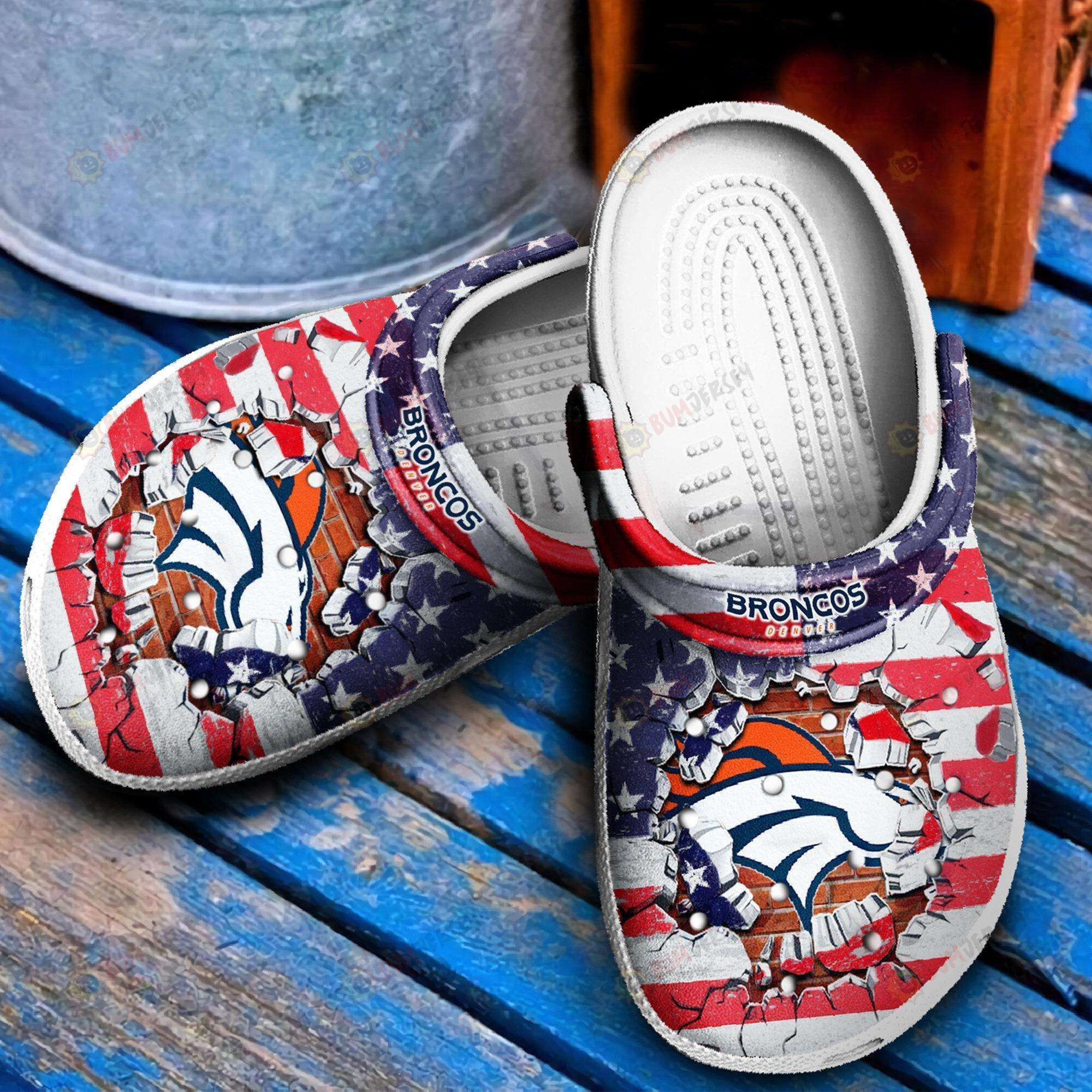 Denver Broncos American Flag Crocs Crocband Clog Comfortable Water Shoes – Aop Clog