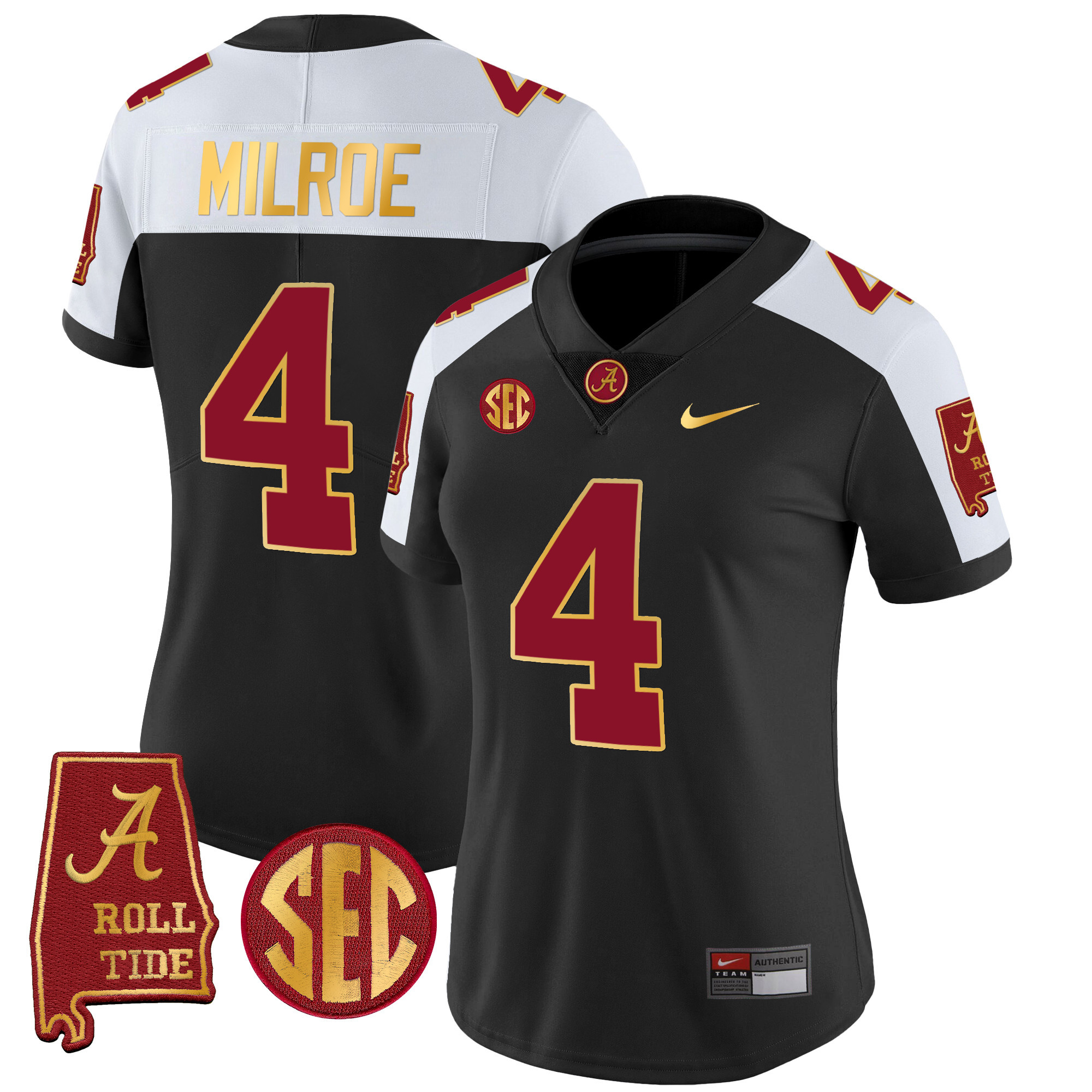 Women’S Alabama Crimson Tide Gold Trim Vapor Jersey V2 – Alabama Map – All Stitched