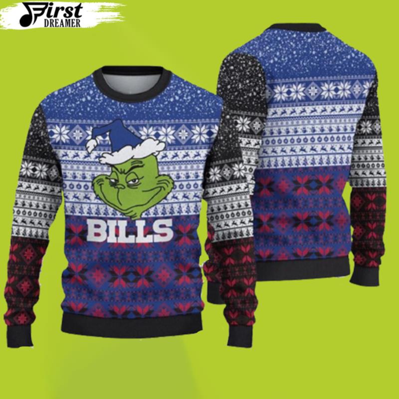 Buffalo Bills Christmas Grinch Gift For Fan Ugly Wool Sweater Christmas Bills Christmas Sweater