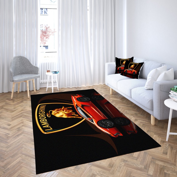 Lamborghini Logo Black Red Car Design Carpet Living Room  Area Rug