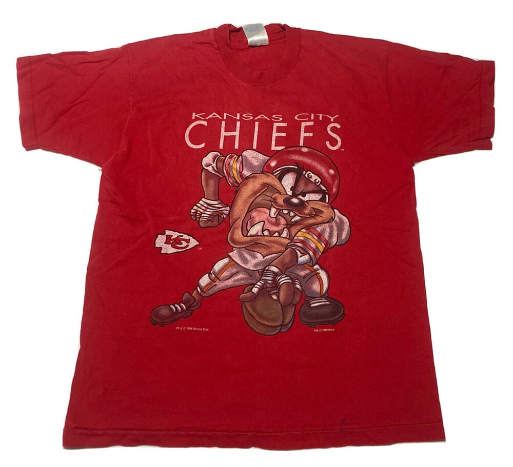 Vintage 90S Kansas City Chiefs Taz Looney Tunes Shirt A1