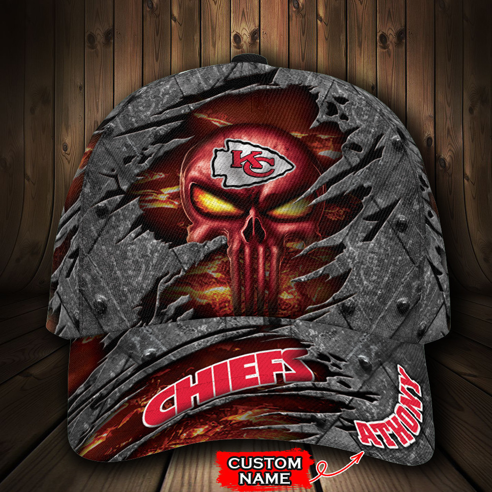 Personalized Kansas City Chiefs Skull All Over Print 3D Baseball Cap – Red