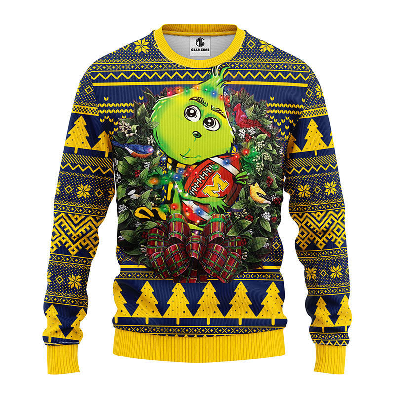 Michigan Wolverines Grinch Hug Ugly Christmas Sweater