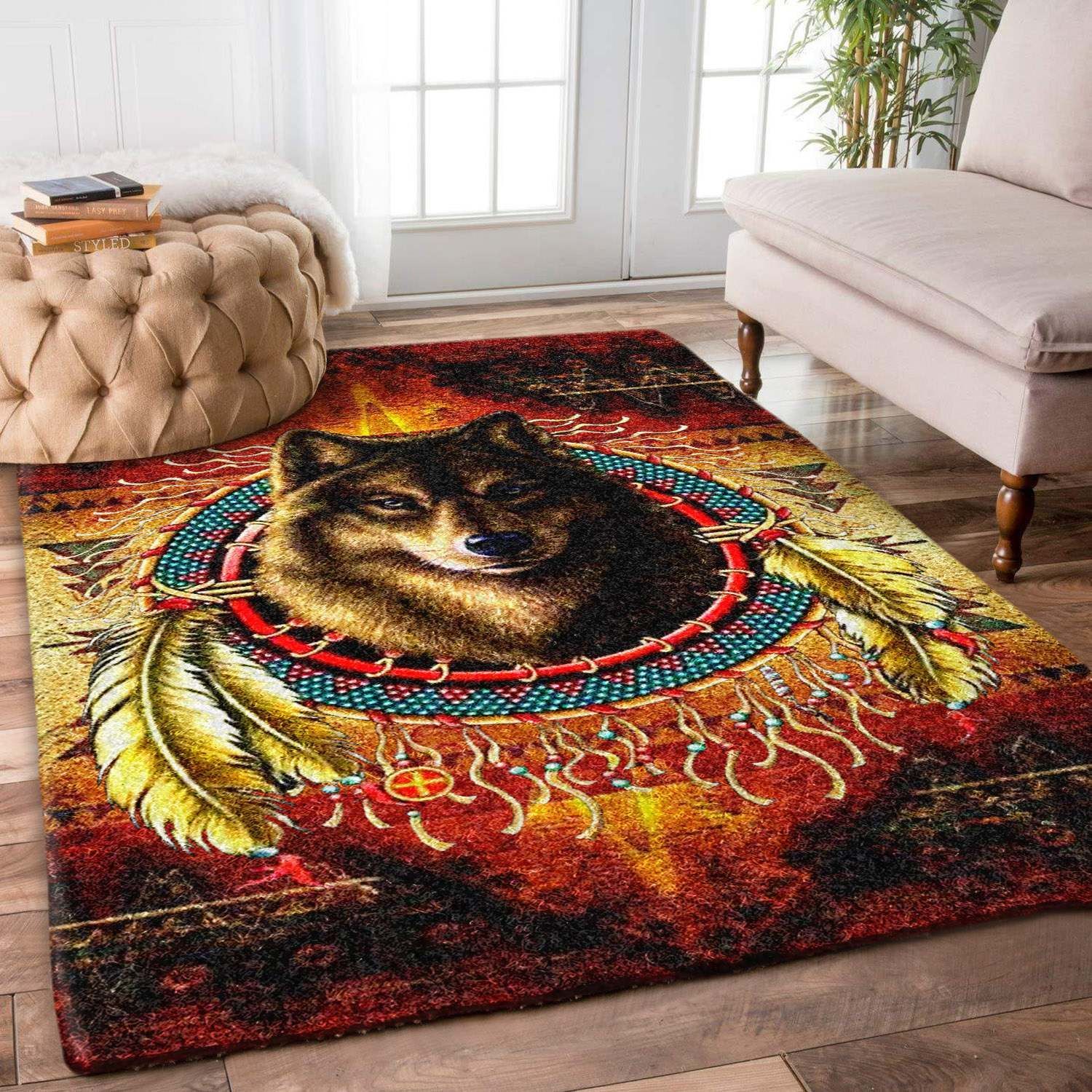 Wolf Native American Hn2609241R Rug Carpet Area Rug For Living Room Bedroom Rug Home Decor