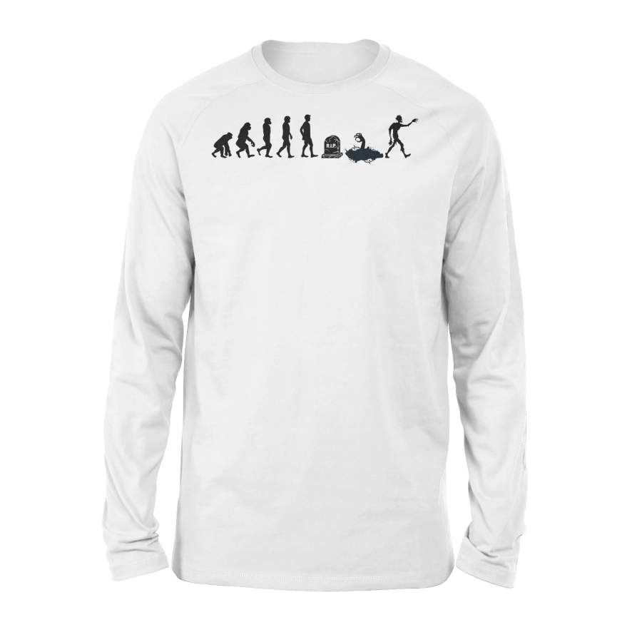 365 Printing Evolution Zombie White Funny Halloween Zombie Halloween Long Sleeve T-Shirt