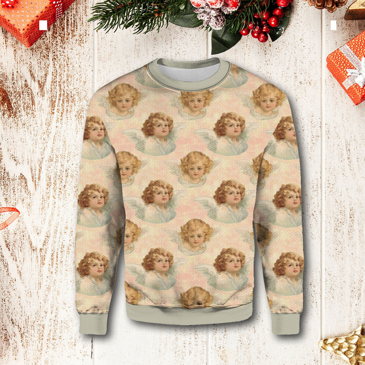 Angels Art Print Christmas Sweater Knitted Ugly Christmas Sweater All Over Print Sweater Apparel,Christmas Ugly Sweater,Christmas Gift,Gift Christmas 2023