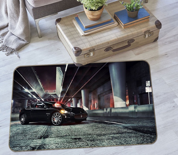 3D Black Car At Night Area Rug Home Decor