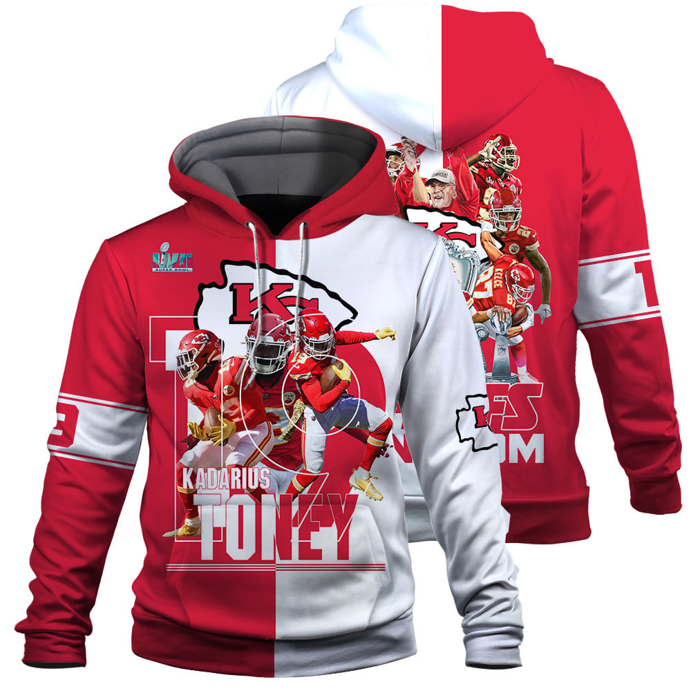 Kadarius Toney Kansas City Chiefs Super Bowl Lvii Champions Print 3D Red White Hoodie