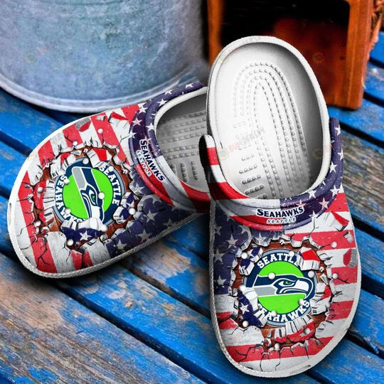 Seattle Seahawks American Flag Broken Brick Pattern Crocs Classic Clogs Shoes – Aop Clog
