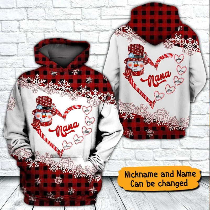 Personalized Grandma Snowman Grandkids Christmas Hoodie Christmas Gift For Nana Gigi Mom Hoodie