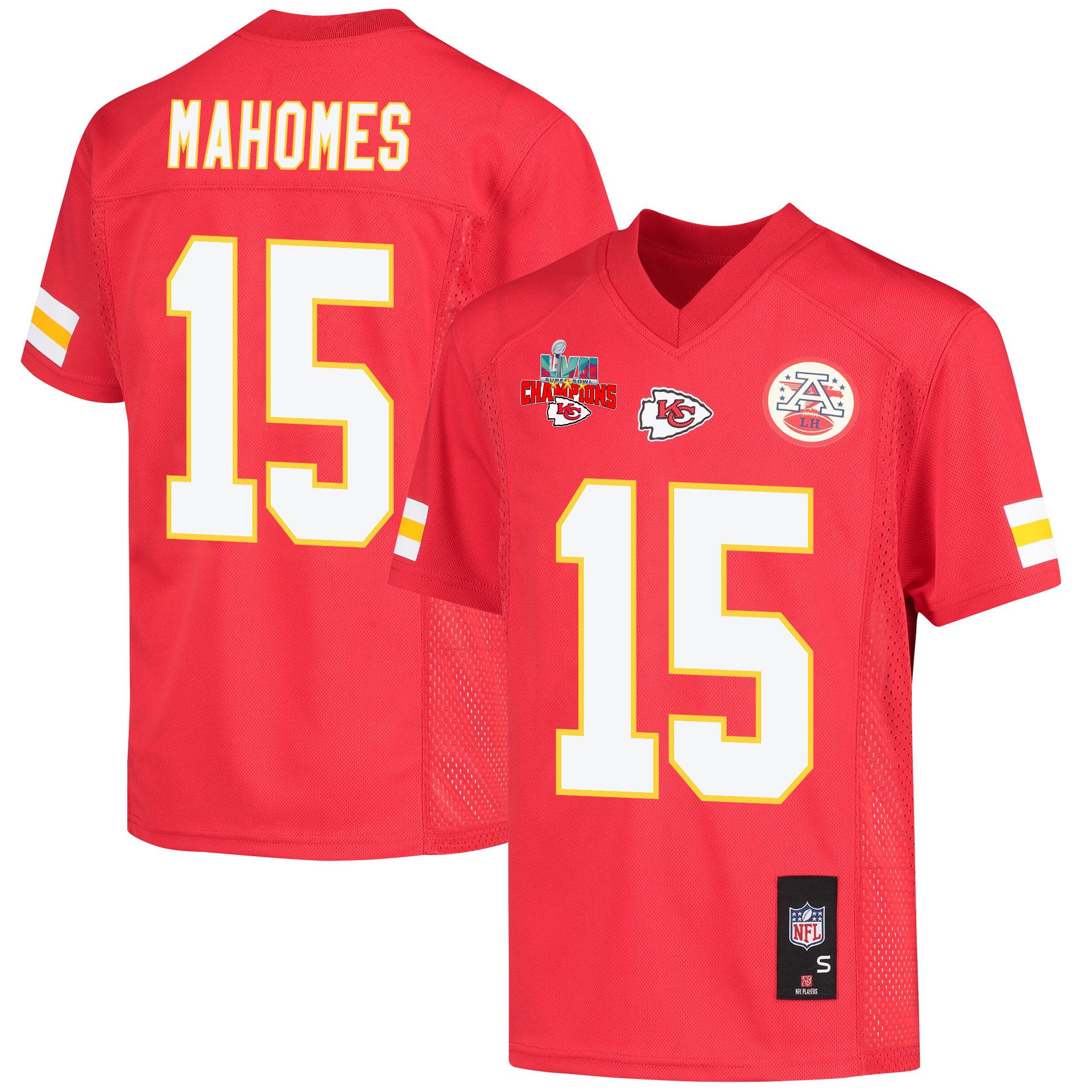 Patrick Mahomes 15 Kansas City Chiefs Super Bowl Lvii Champions 3 Stars Youth Game Jersey – Red