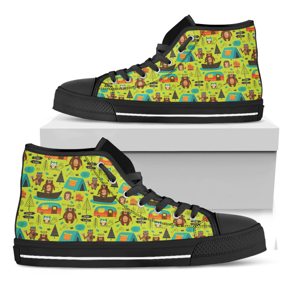 Animal Camping Pattern Print Black High Top Shoes