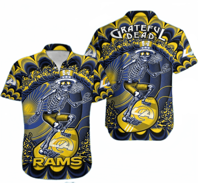 Los Angeles Rams Hawaiian Shirt Los Angeles Rams Symbol Grateful Dead Yellow Blue Hawaii Shirt Los Angeles Rams Aloha Shirt For Women