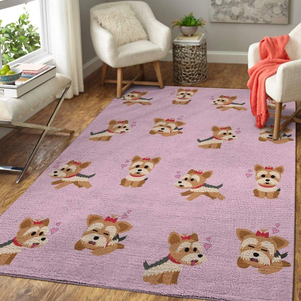 Yorkshire Terrier Pink Heart Rug Room Carpet Sport Custom Area Floor Home Decor