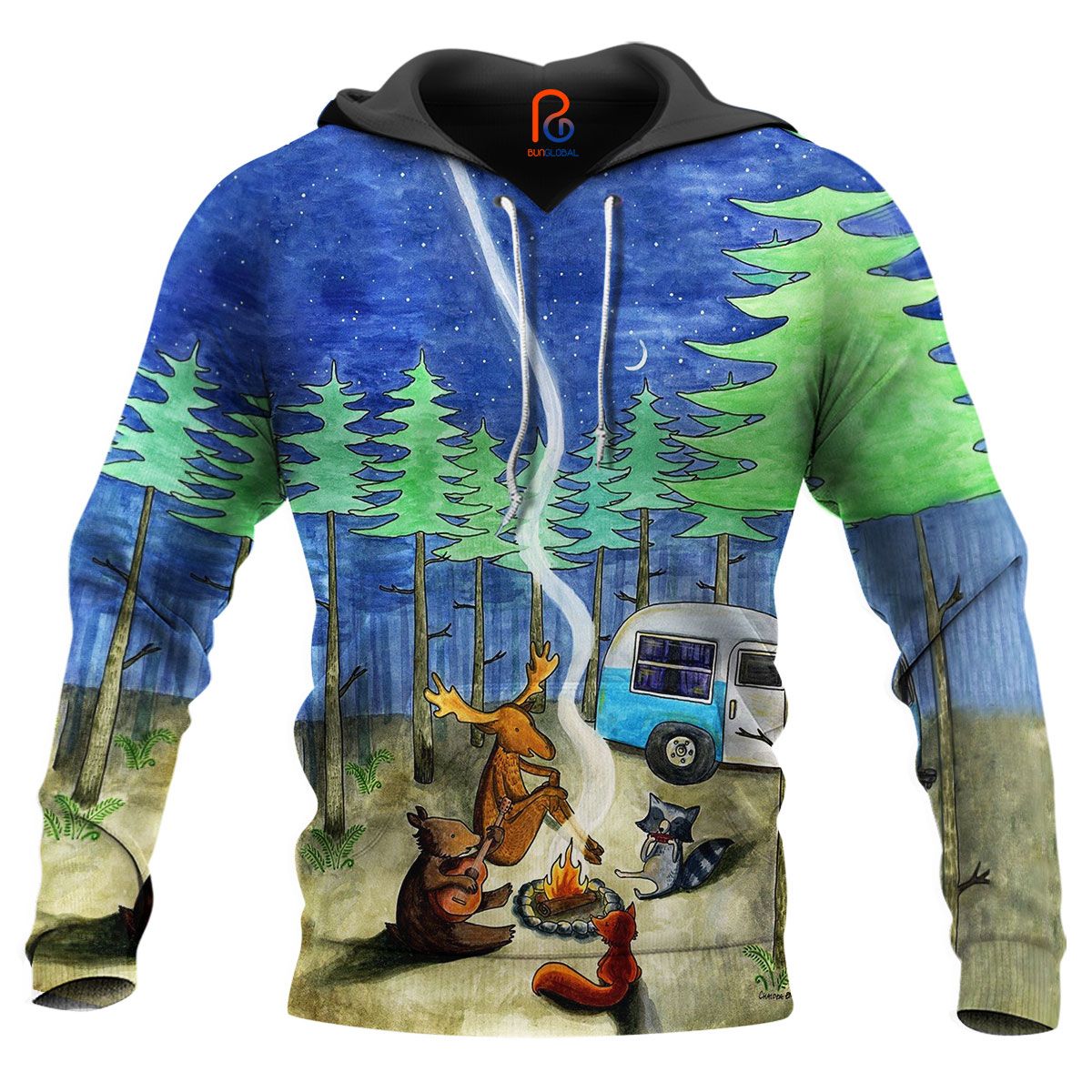 17KKCP-The Camping Animal Printed on The Hoodie Shirt