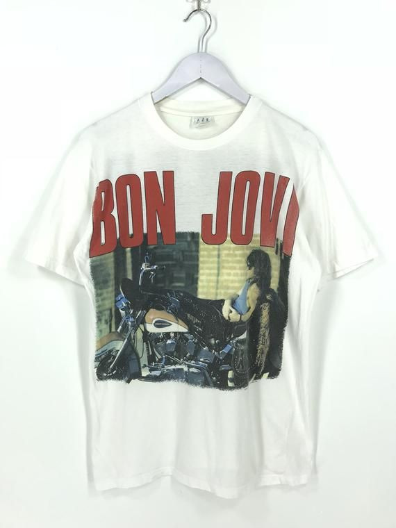 Vintage 80 S Bon Jovi Band Shirt Large Bon Jovi Hard Rock Punk Taking It To The Streets Music Concert World Tour 1989 White Shirt