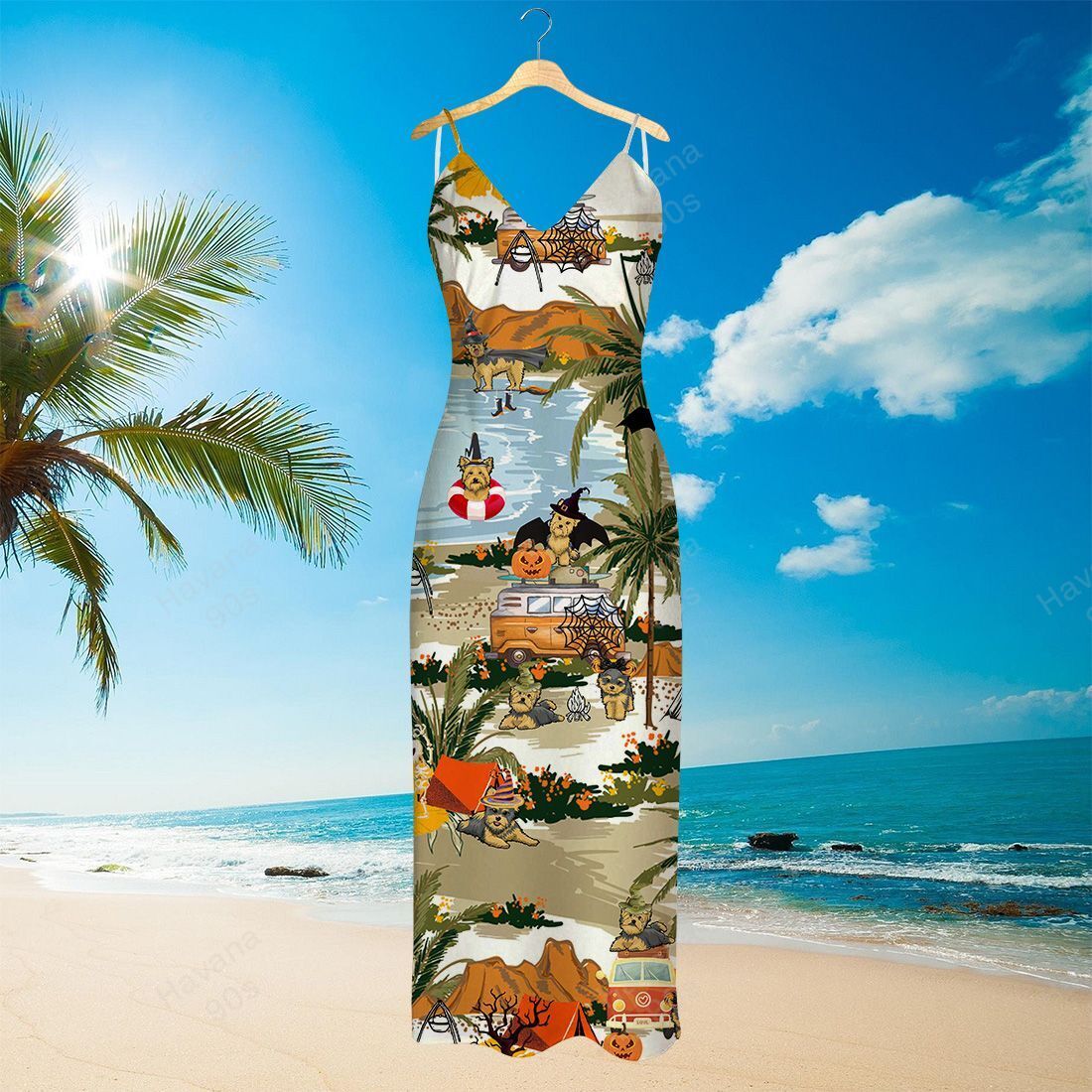 Yorkie Hawaiian Dress Halloween Camping Retro