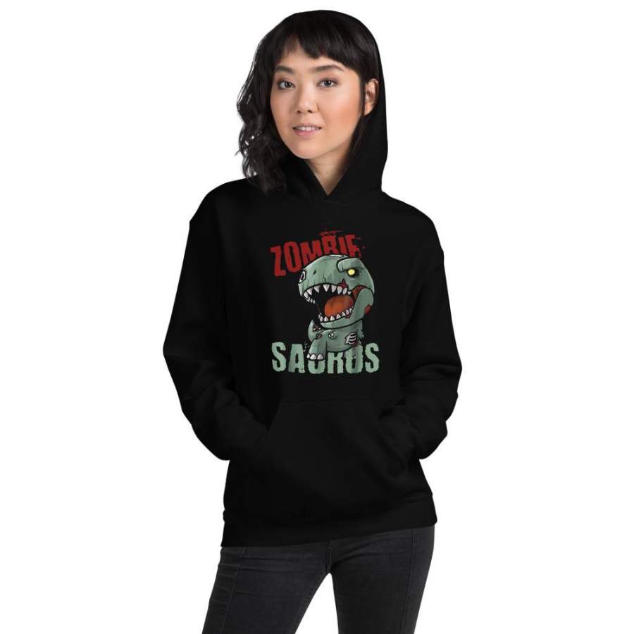 Zombie Saurus Halloween Hooded Sweatshirt Dinosaur Costume T-Rex Gifts