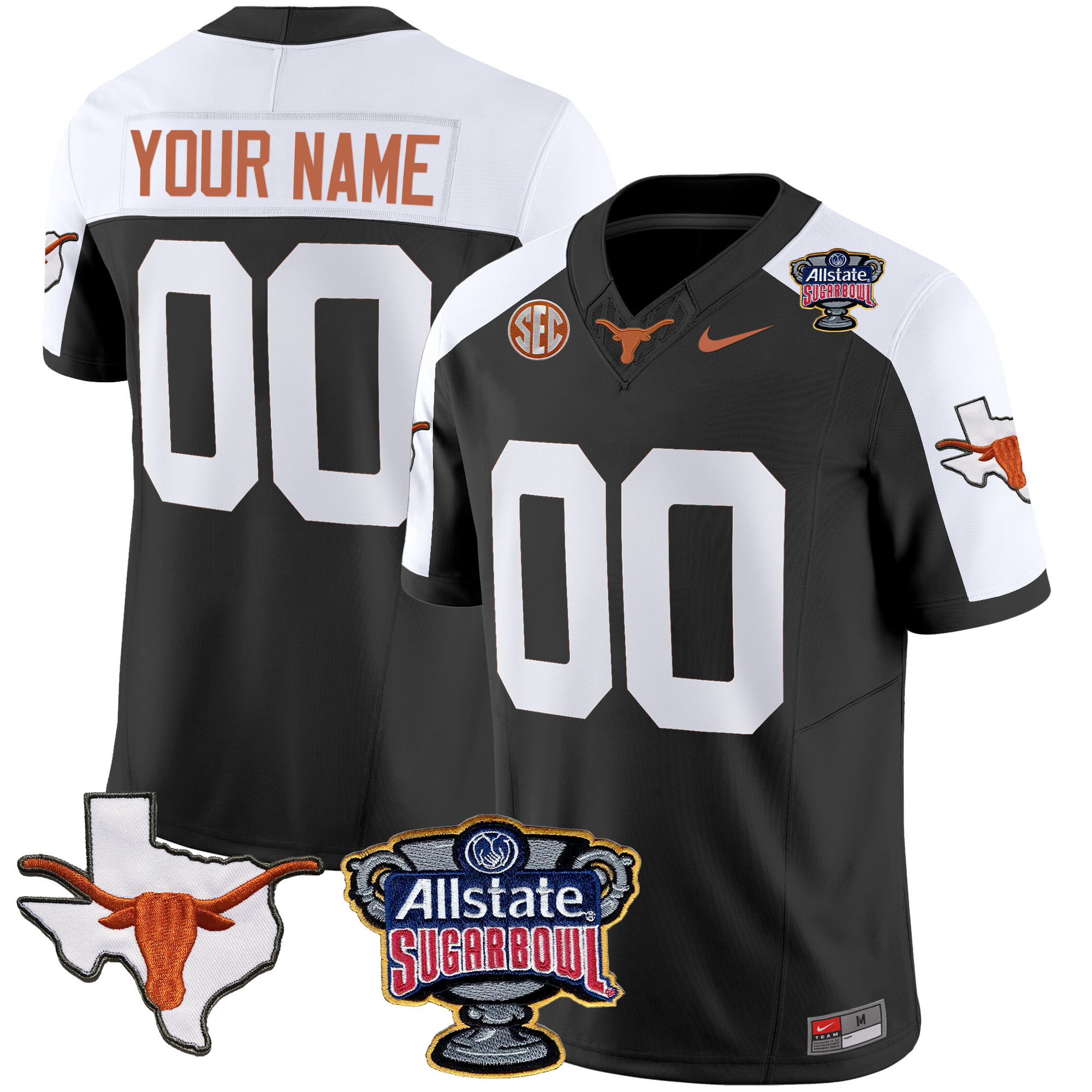 Texas Longhorns Sugar Bowl & Sec Patch Vapor Custom Jersey – All Stitched