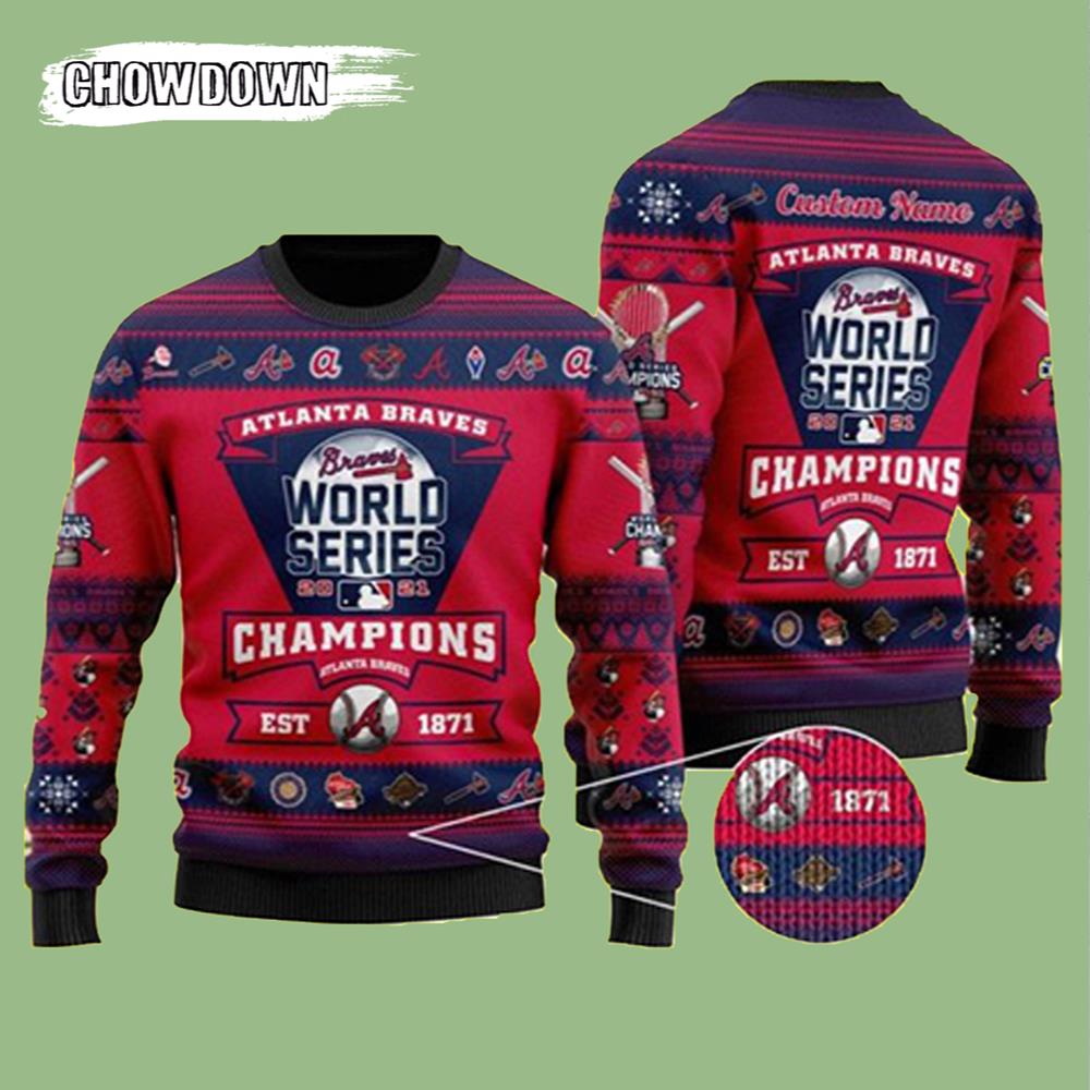 Atlanta Braves Trophy Custom Gift For Fan Ugly Wool Sweater Christmas