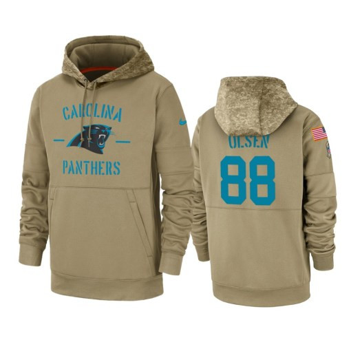 Carolina Panthers Greg Olsen Tan 2019 Salute To Service Sideline Therma Pullover Hoodie