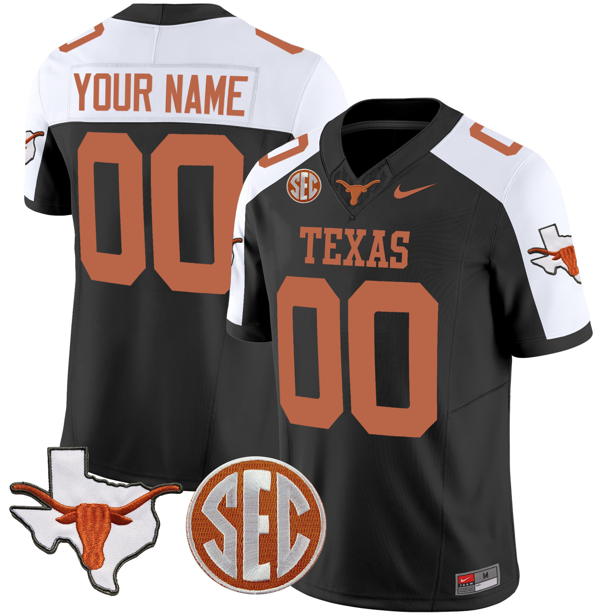 Texas Longhorns State Map & Sec Patch Vapor Custom Jersey V2 – All Stitched