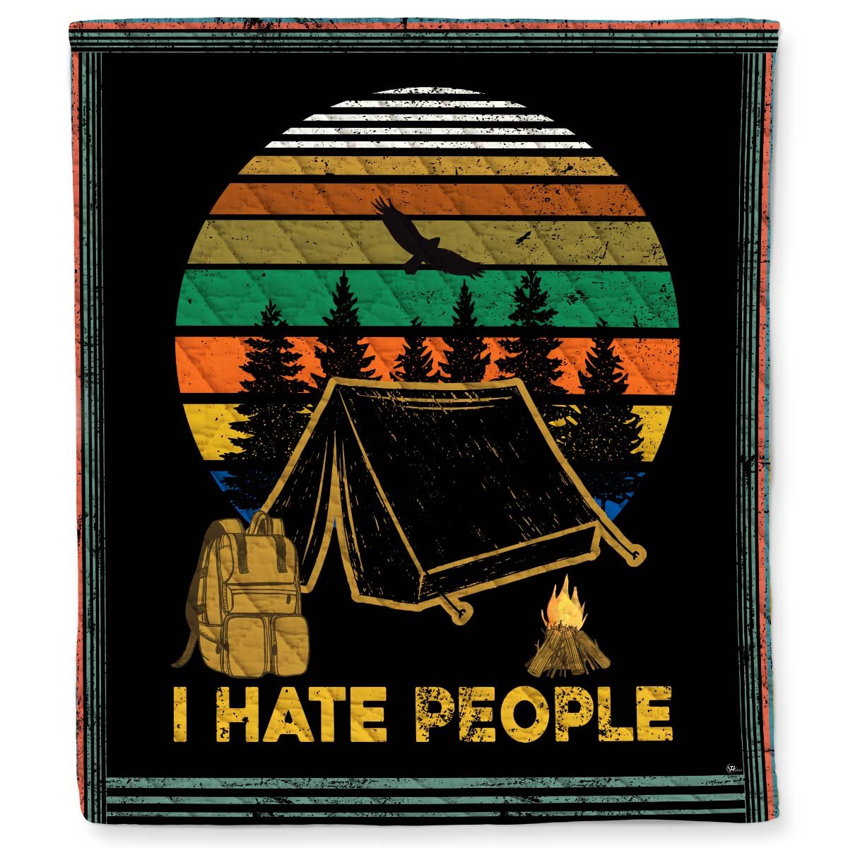 Vintage I Hate People RV Camping Life Happy Camper Quilt Blanket