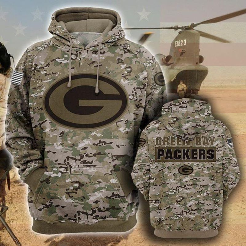 Green Bay Packers Camouflage Veteran 3D Cotton T-Shirt Hoodie