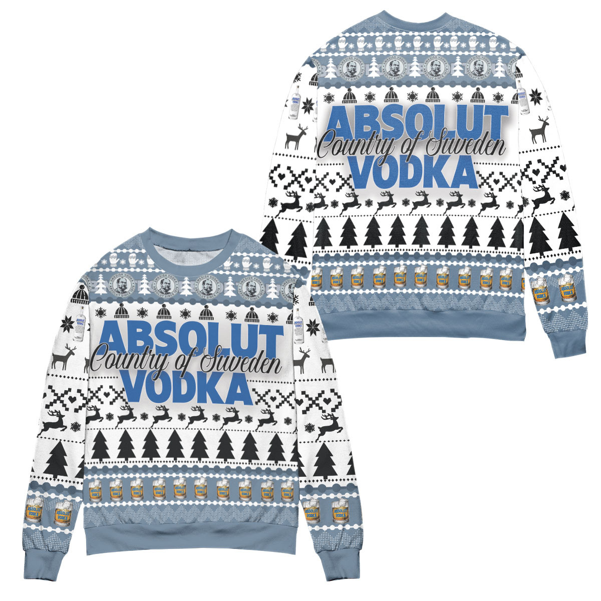 Absolut Vodka Country Of Sweden Vodka Pine Tree & Snowflake Ugly Christmas Sweater – All Over Print 3D Sweater