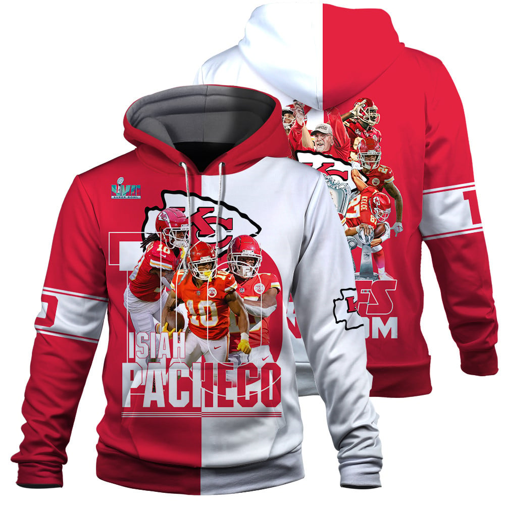 Isiah Pacheco Kansas City Chiefs Super Bowl Lvii Champions Print 3D Red White Hoodie