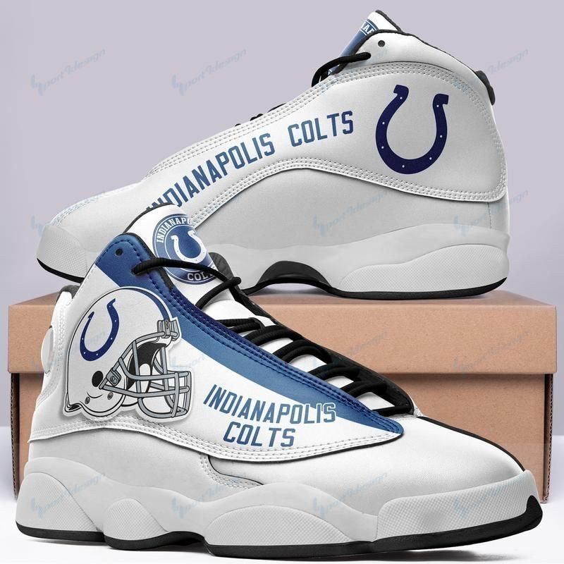 Air Jordan 13 Printing Shoes Sneaker Team Logo Indianapolis Colts All White Themed