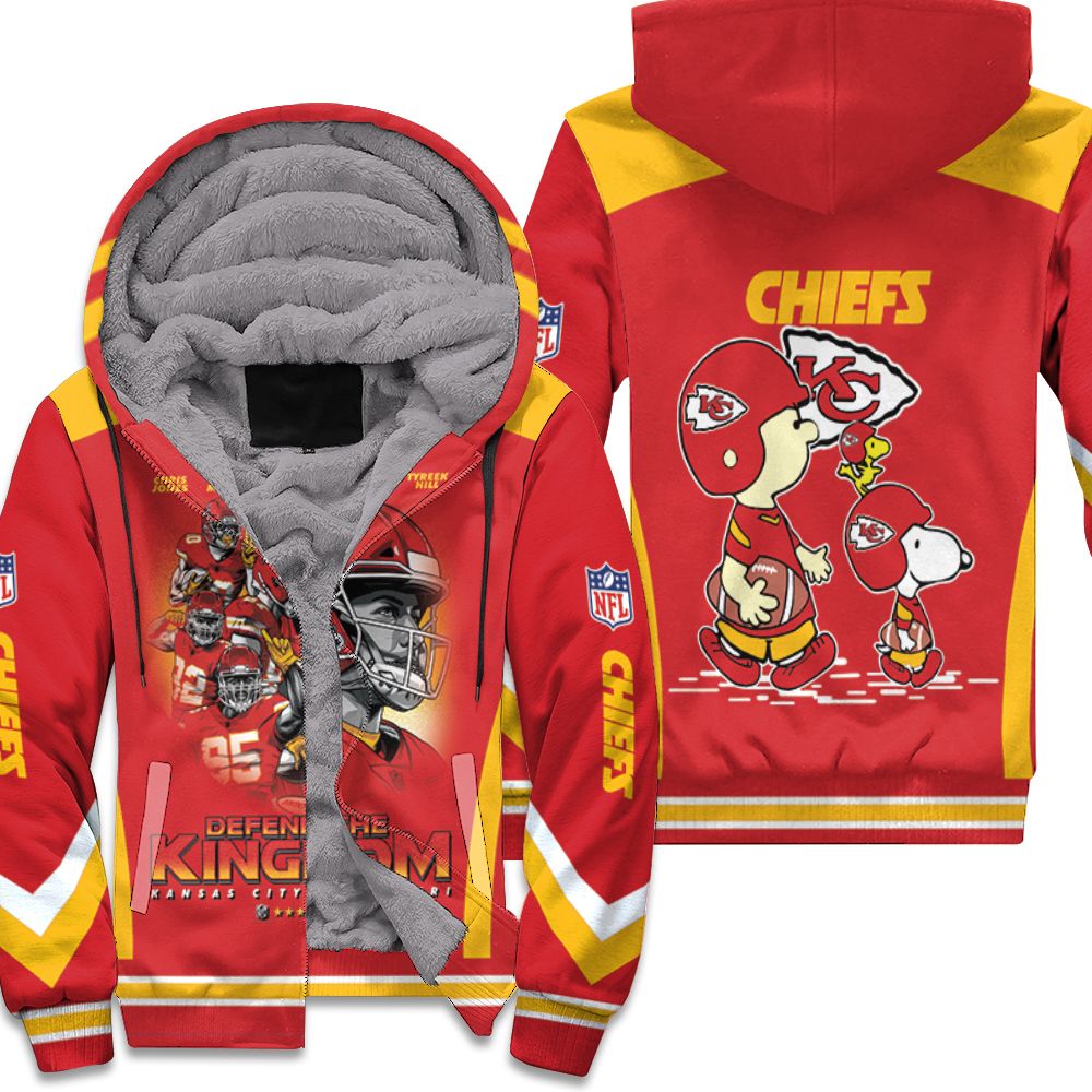 Kansas City Chiefs Defend The Kingdom Patrick Mahomes Tyrann Mathieu Chris Jones Travis Kelce Tyreek Hill Peanuts Snoopy Charlie Tshirt Hoodie Sweater Fleece Zip Hoodie