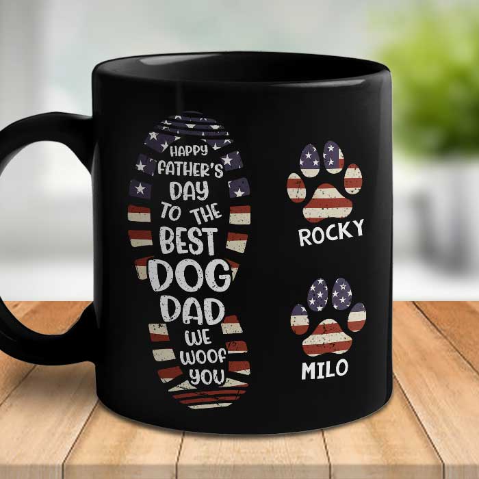 Happy Father’s Day To The Best Dog Dad – Gift For Dad – Personalized Black Mug