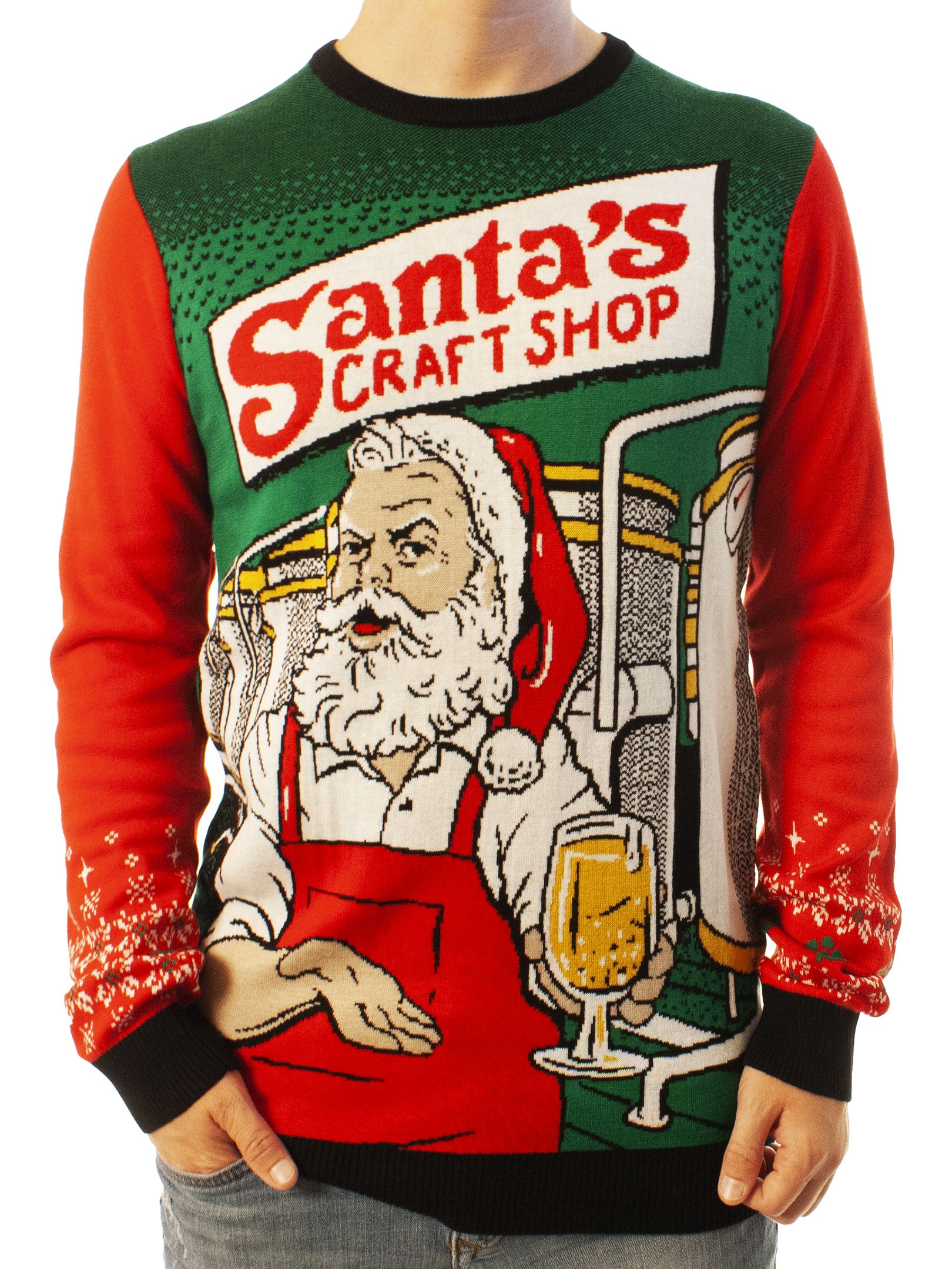 Ugly Christmas Party Sweater Unisex Men’S Santa’S Craft Shop Beer Drinking-S