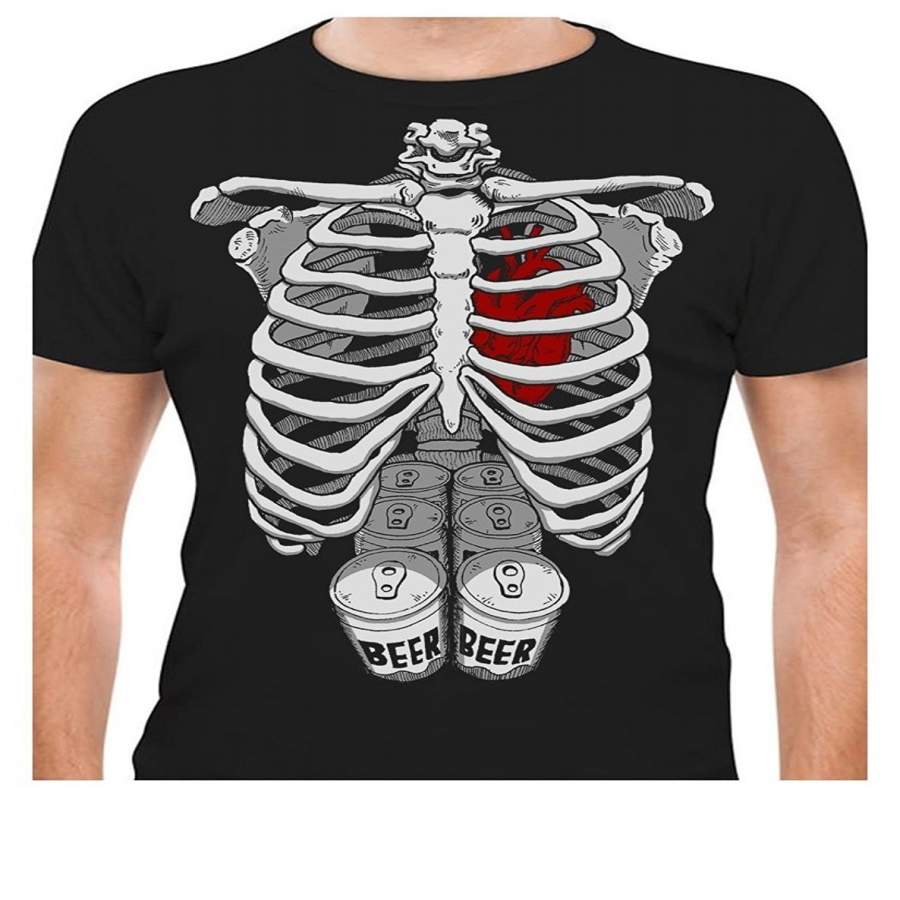 Skeleton Halloween 3D Six Pack Beer Abs Xray Funny Novelty Costume T-Shirt Men Cotton T-Shirt