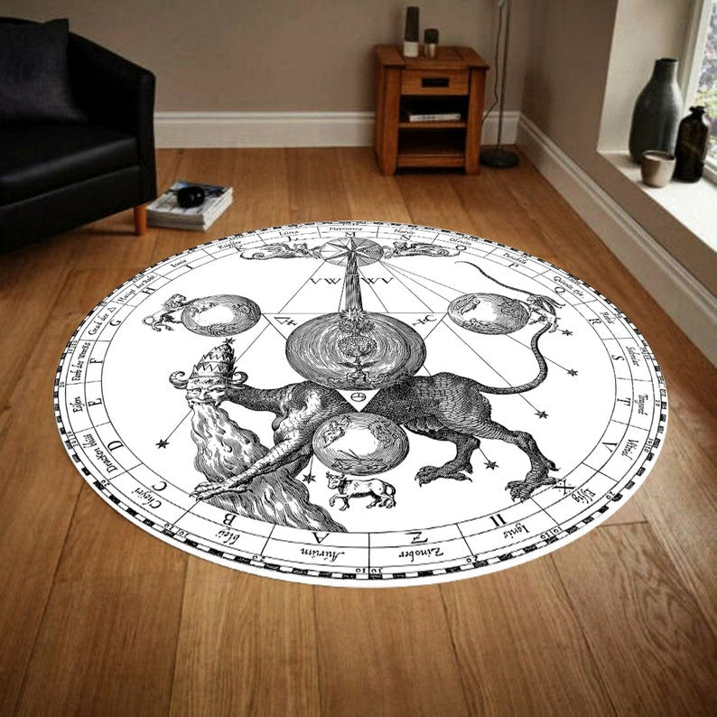 Zodiac Round Rug, Rug, Round Rug, Round Carpet, Zodiac Pattern Popular Rug, Themed Rug, Living Room, Home Decor, Gift For Her, Ethnic