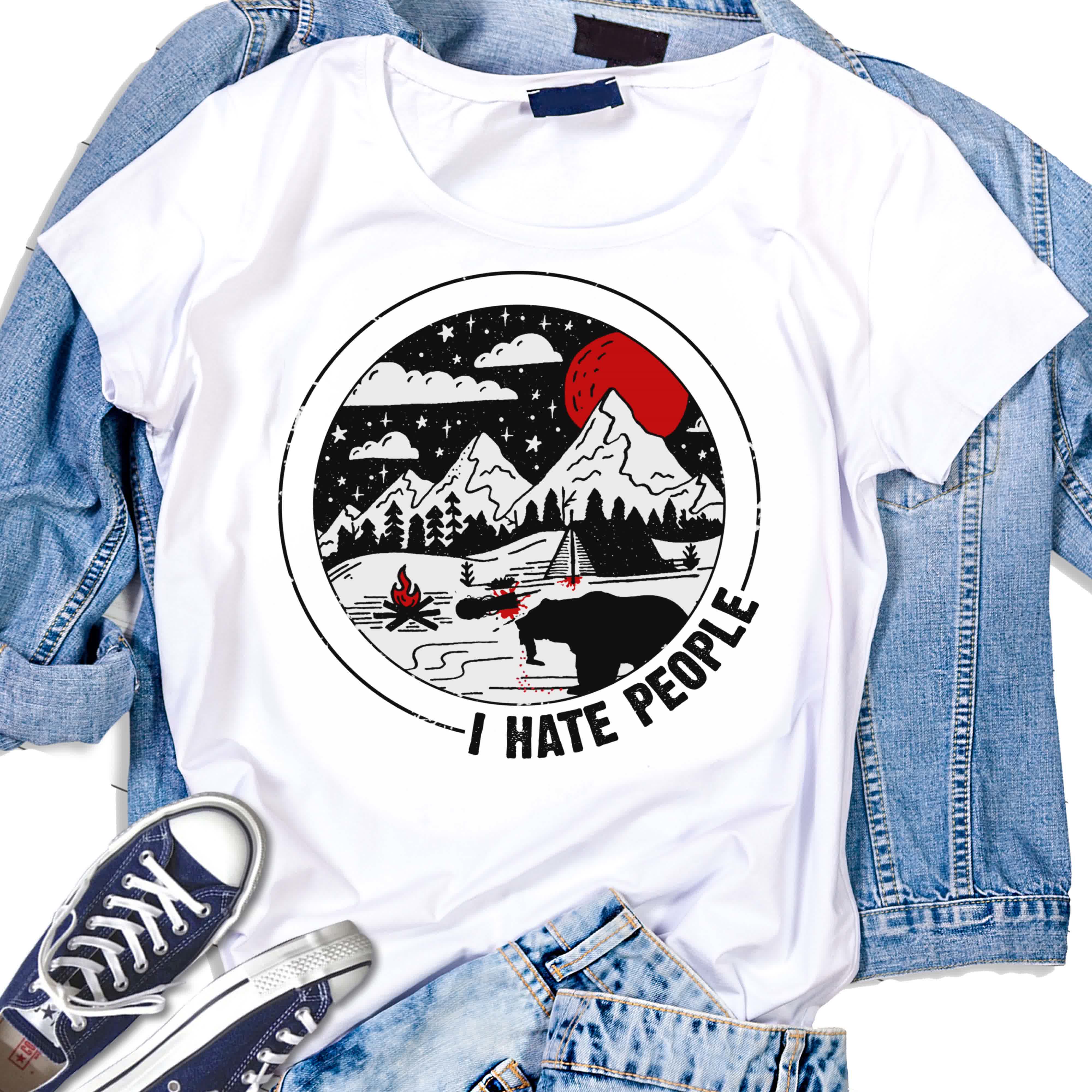 Bear Camping I Hate People Vintage Tshirt Funny