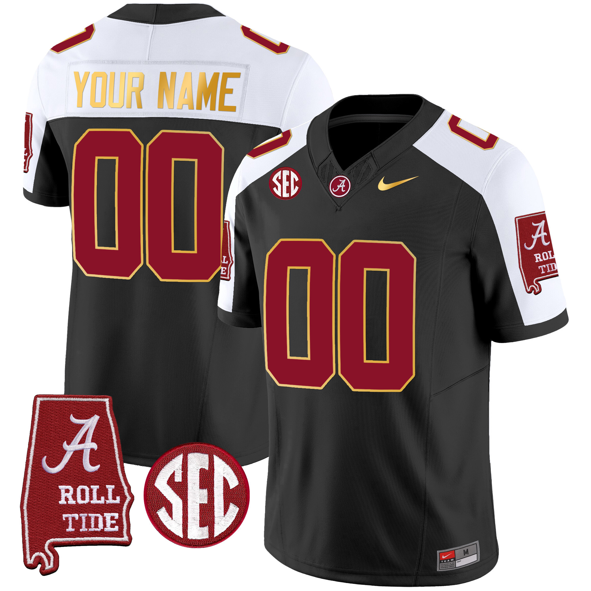 Alabama Crimson Tide Gold Trim Vapor Custom Jersey – Alabama Map – All Stitched