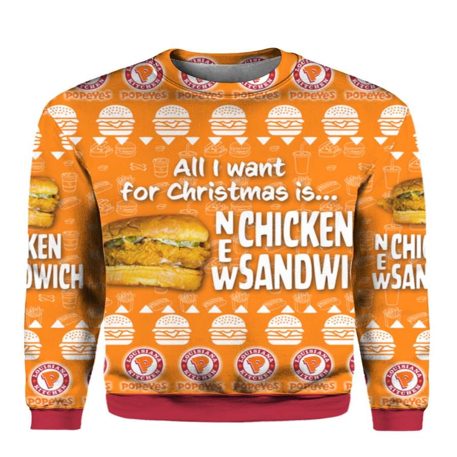 New Chicken Sandwich Popeyes 3D Print Ugly Christmas Sweater