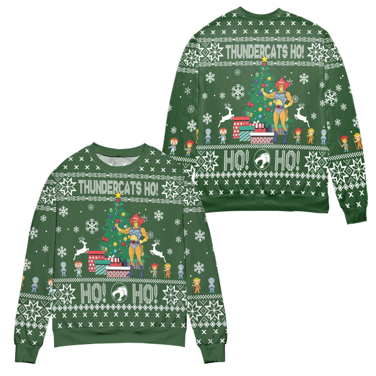 Thundercats Ho! Pine Tree And Snowflake Ugly Christmas Sweater – All Over Print 3D Sweater – Green