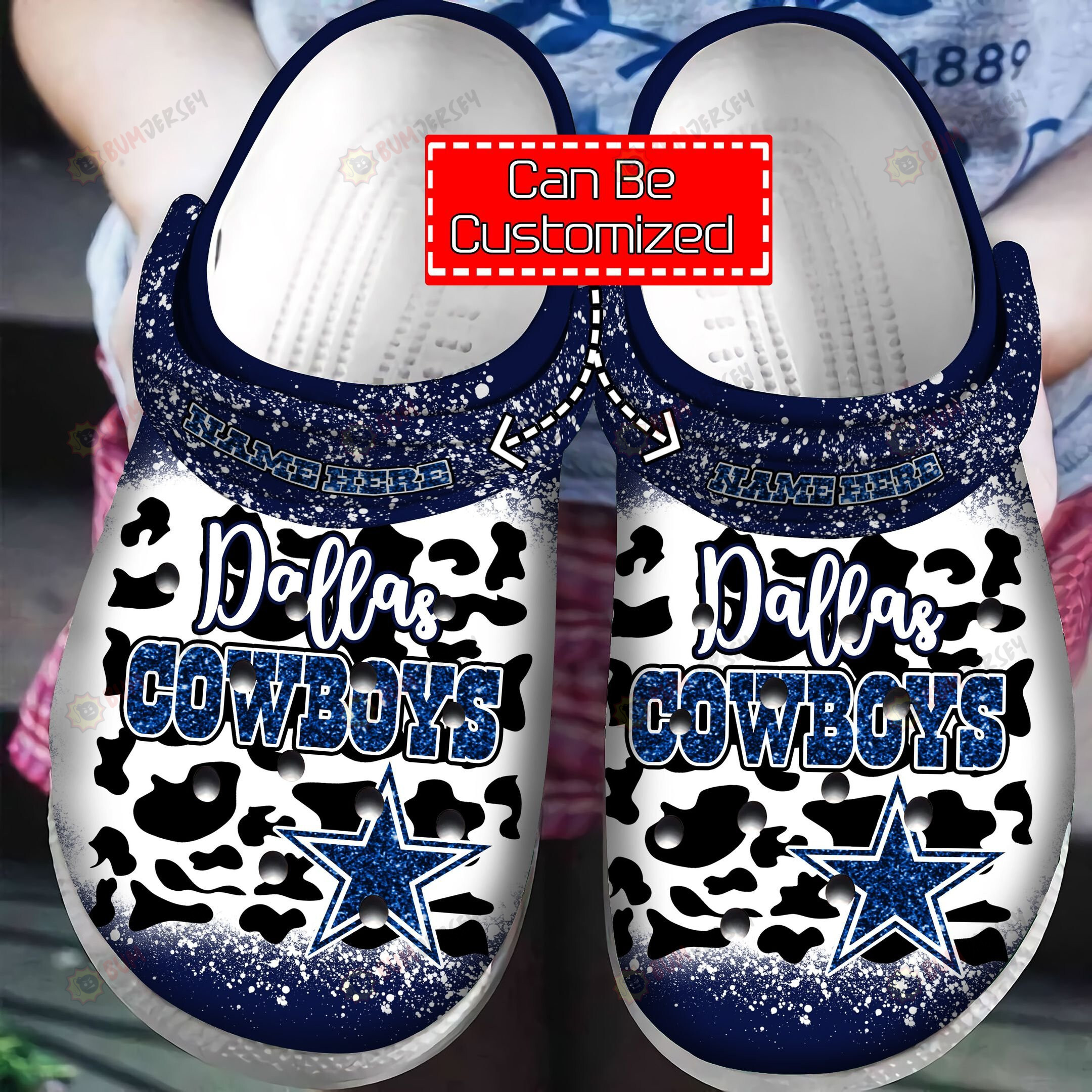 Dallas Cowboys Leopard Pattern Custom Name Crocs Crocband Clog Comfortable Water Shoes – Aop Clog