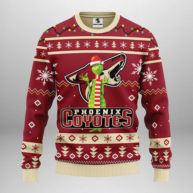 Phoenix Coyotes Funny Grinch Ugly Christmas Sweater